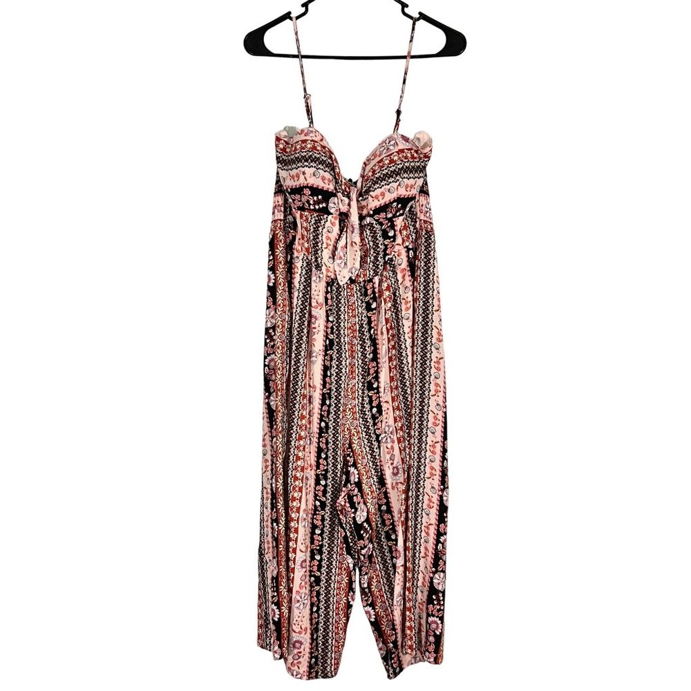 NWT As You Wish Extra Large Tribal print Floral Pink & Black Jumpsuit long pants
